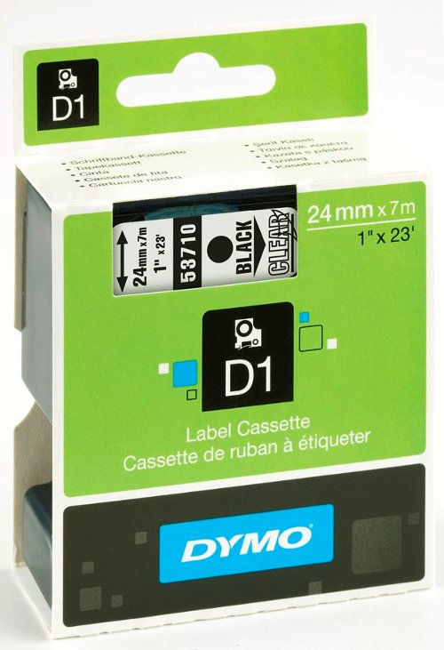 Dymo 53710 D1 Tape 24mm x 7m zwart op transparant 