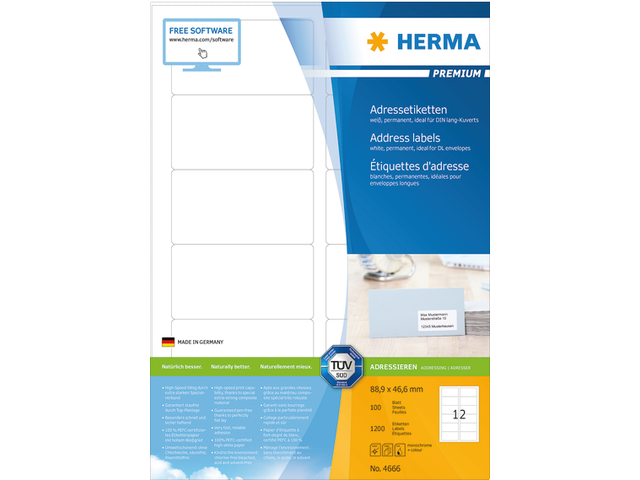 4666 etiket herma 4666 88.9x46.6mm premium a4 1200st