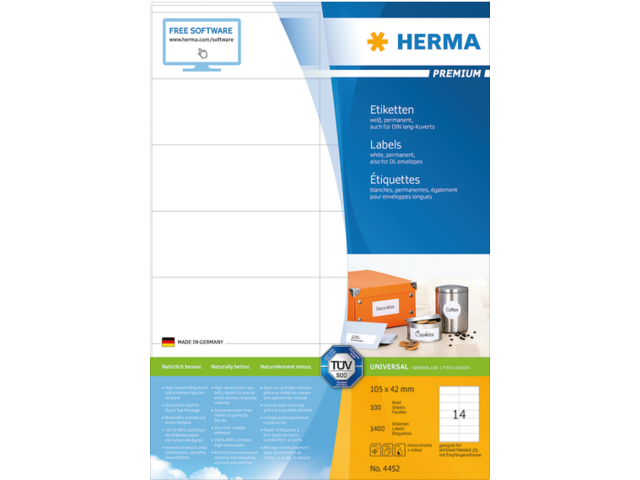 4452 etiket herma 4452 105x42mm premium a4 1400st