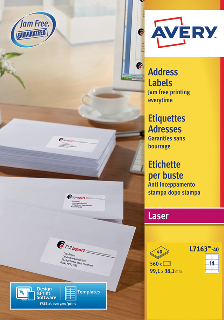 Etiket Avery L7163-40 99.1x38.1mm wit 560 etiketten Etiket Avery L7163-40 99.1x38.1mm wit 560 etiketten