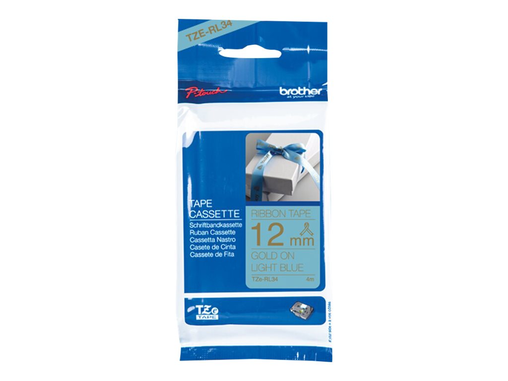 TZE-RL34 stoffen lint goud op lichtblauw, 12mm x 4m