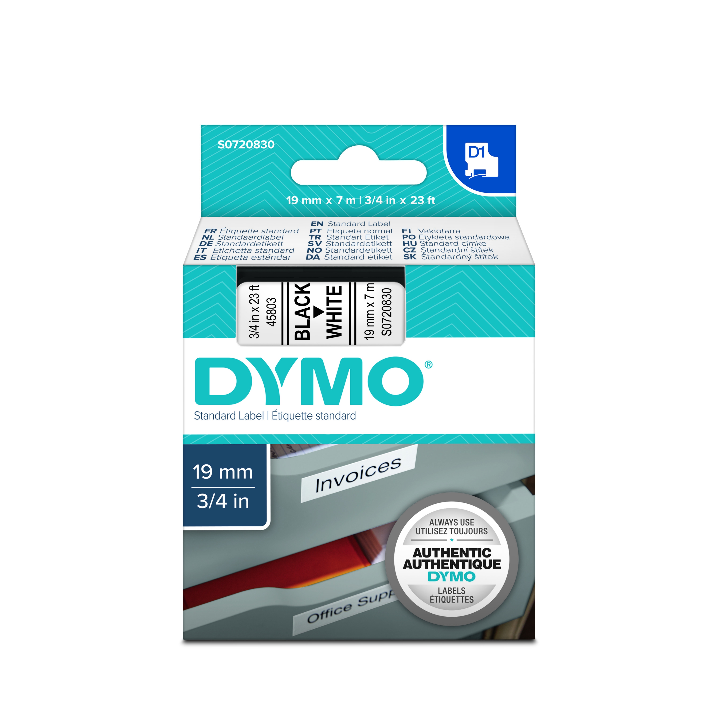 Dymo 45803 D1 Tape 19mm x 7m zwart op wit