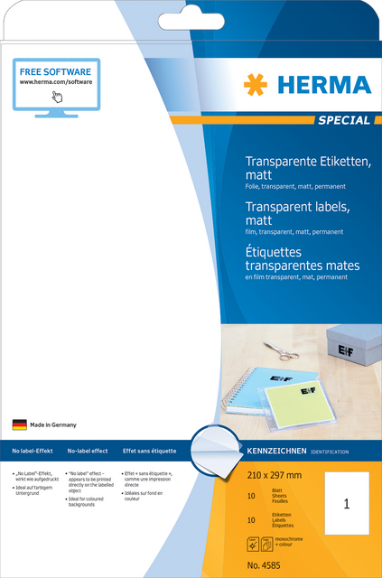 Etiket HERMA 4585 210x297mm weerbestendig transparant mat 10stuks