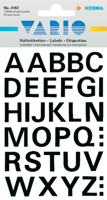 Etiket HERMA 4163 15mm letters A-Z zwart Etiket HERMA 4163 15mm letters A-Z zwart