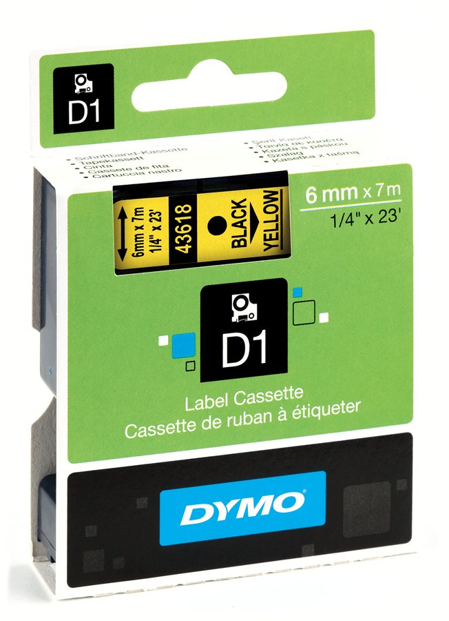 Dymo 43618 D1 Tape 6mm x 7m zwart op geel 
