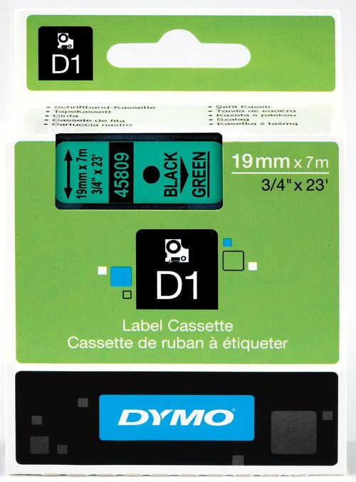 Dymo 45809 D1 Tape 19mm x 7m zwart op groen 