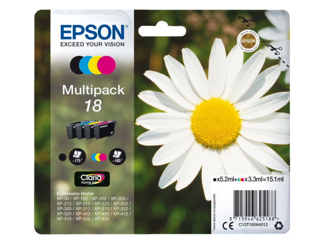 2666419 inkcartridge epson 18 t1806 zwart + 3 kleuren