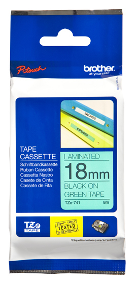 TZe-741 18mm Zwart op Groen TZe-741 18mm Zwart op Groen