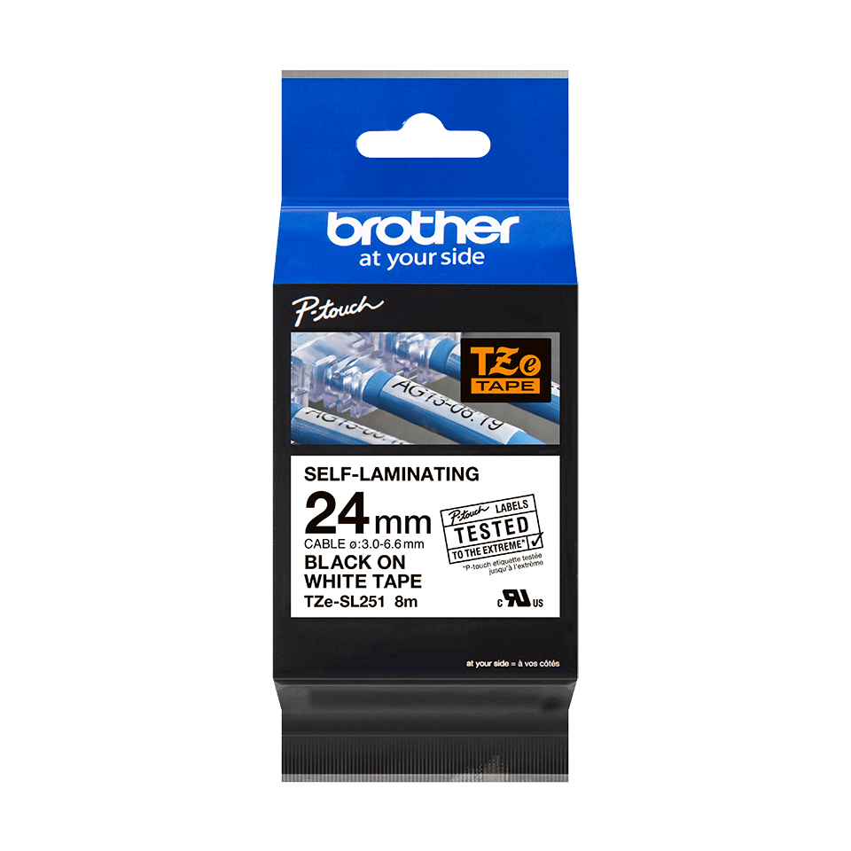 Brother TZe-SL251 zelflaminerende tape zwart op wit, 24mm