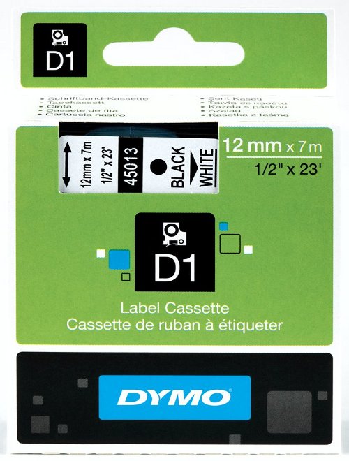 Dymo 45013 D1 Tape 12mm x 7m zwart op wit
