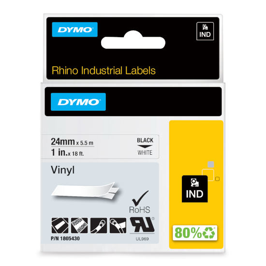 Dymo RHINO 1805430 vinyl zwart op wit 24mm