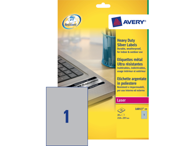 L6013-20 etiket avery l6013-20 210x297mm 20st zilver