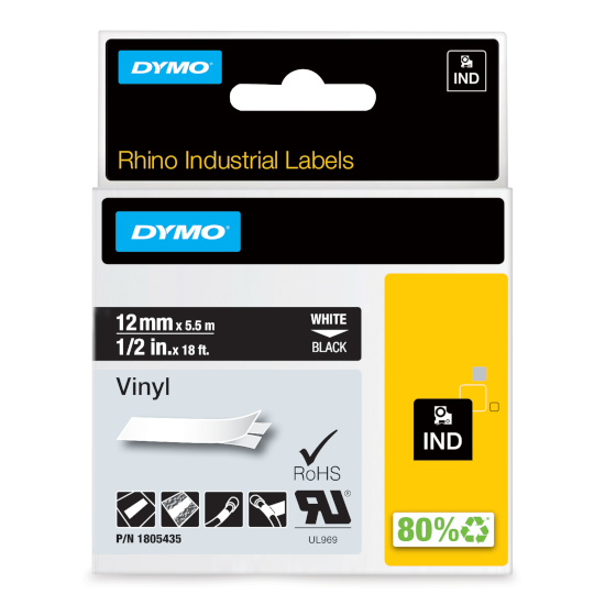 Dymo RHINO 1805435 vinyl wit op zwart 12mm