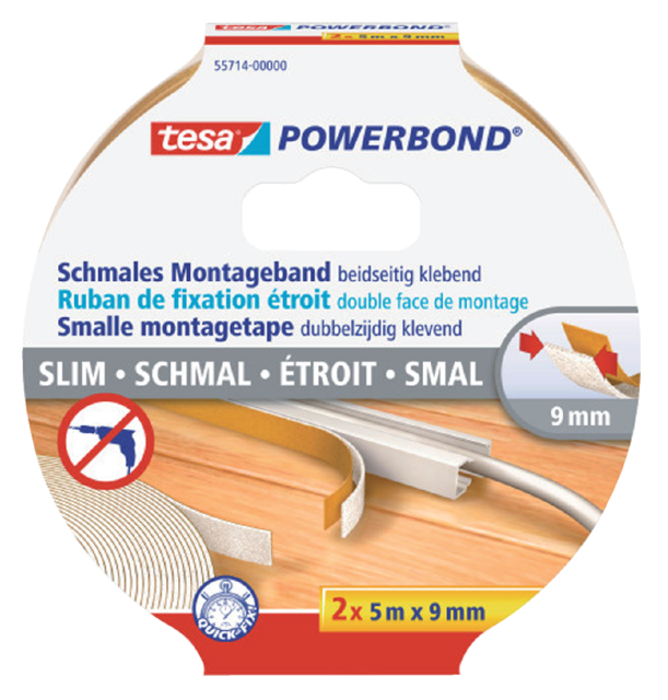 Dubbelzijdige montagetape tesa® Powerbond Small 5mx9mm wit 2 stuks Dubbelzijdige montagetape tesa® Powerbond Small 5mx9mm wit 2 stuks