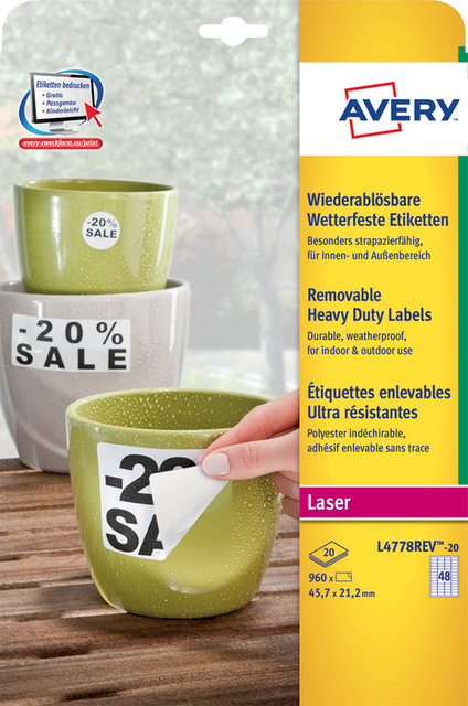 Etiket Avery L4778REV 45.7x21.2mm wit 960 etiketten Etiket Avery L4778REV 45.7x21.2mm wit 960 etiketten