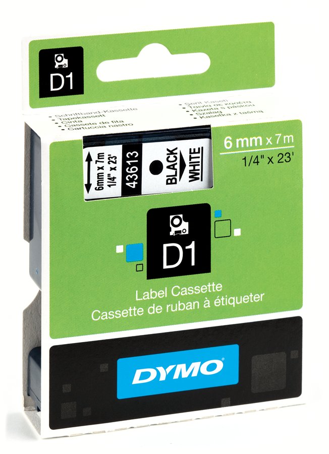 Dymo 43613 D1 Tape 6mm x 7m zwart op wit