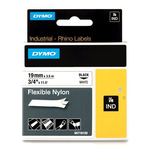 Dymo RHINO 18489 flexibele nylontape zwart op wit 19mm